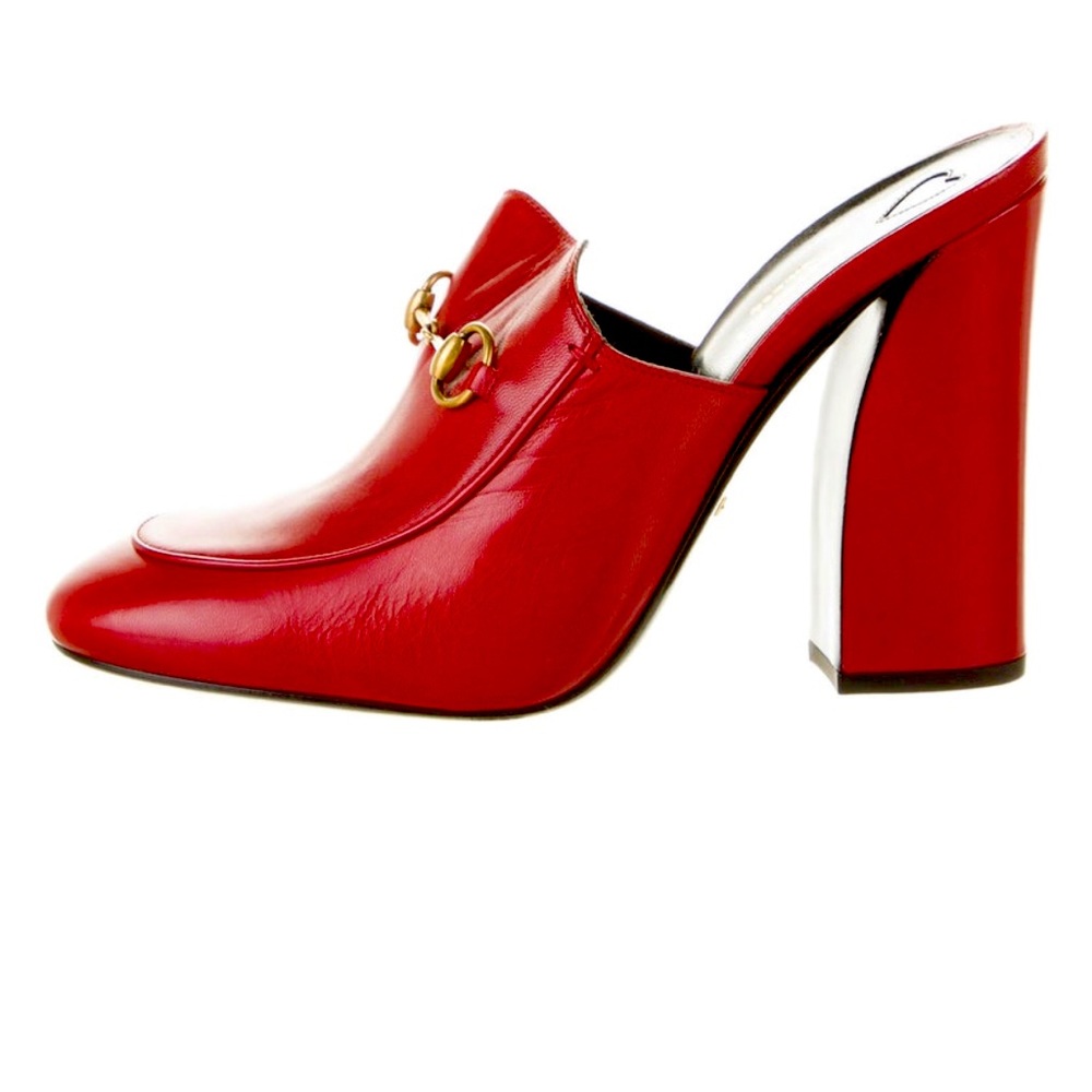 Gucci Red Malaga Kid Princetown Horsebit Accent Mules/Slides